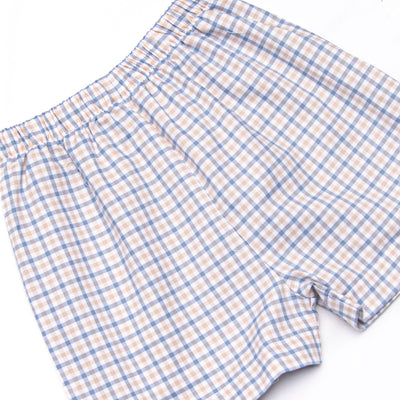 Bleu: Clark Classic Long Sleeve Short Set, Navy and Tan Plaid