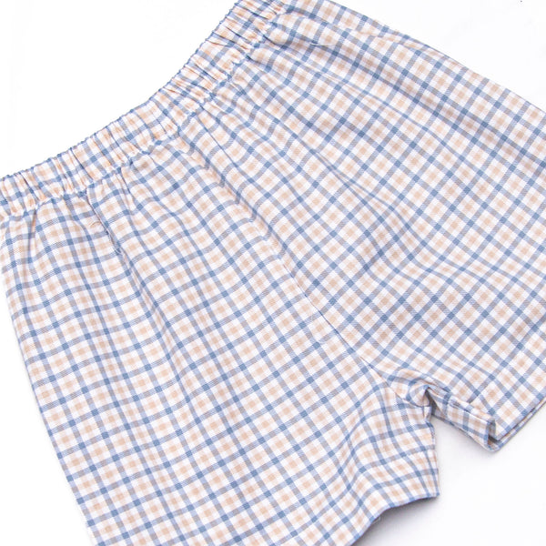 Bleu: Clark Classic Long Sleeve Short Set, Navy and Tan Plaid