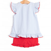 Easy As 1, 2, 3 Applique Ruffle Short Set, Blue Stripe