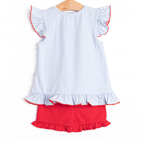 Easy As 1, 2, 3 Applique Ruffle Short Set, Blue Stripe