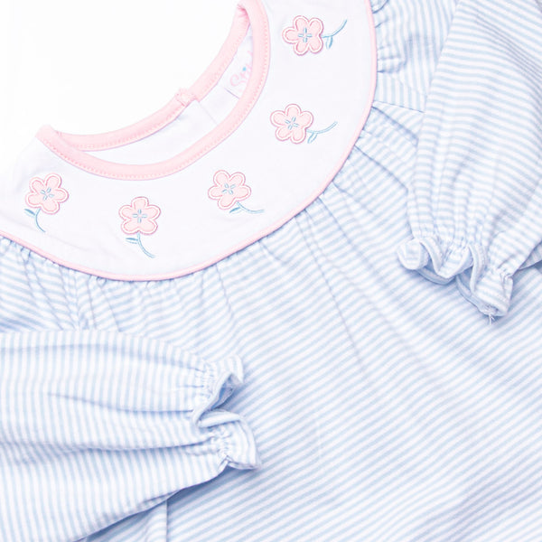 Pink Petals Applique Ruffle Legging Set, Blue