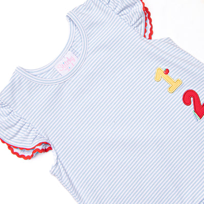 Easy As 1, 2, 3 Applique Ruffle Short Set, Blue Stripe