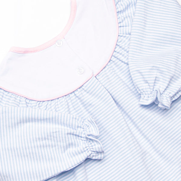 Pink Petals Applique Dress, Blue