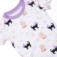 Whiskers and Witches Bamboo Pajama Short Set, Purple