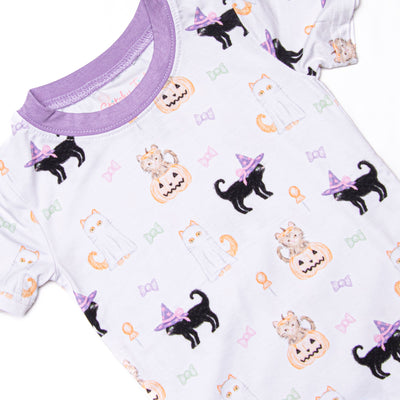 Whiskers and Witches Bamboo Pajama Short Set, Purple