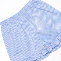 An Apple a Day Applique Ruffle Short Set, Blue Gingham