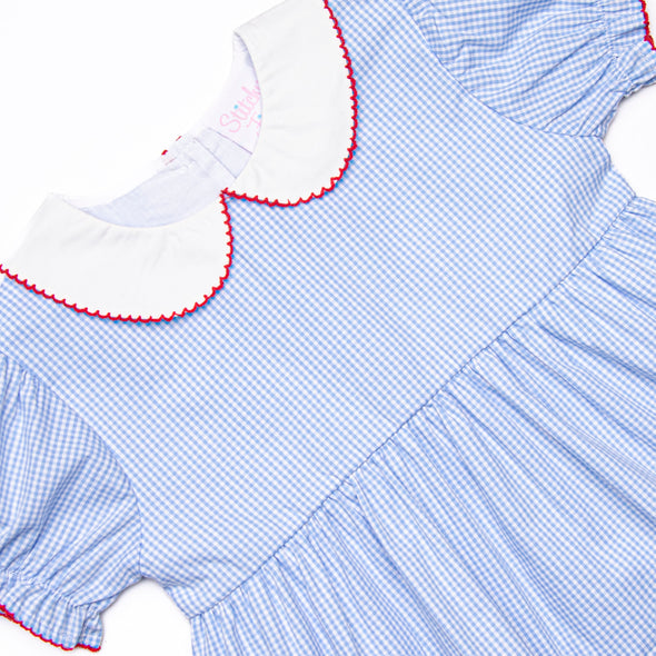 An Apple a Day Applique Ruffle Short Set, Blue Gingham