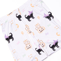 Whiskers and Witches Bamboo Pajama Short Set, Purple
