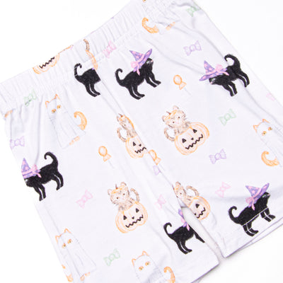 Whiskers and Witches Bamboo Pajama Short Set, Purple