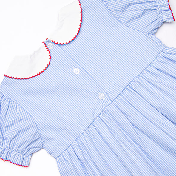 An Apple a Day Applique Ruffle Short Set, Blue Gingham