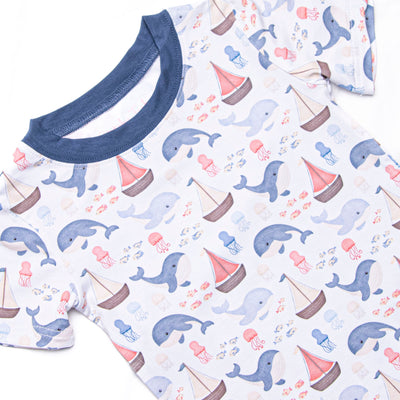 Seafarer Sails Bamboo Pajama Short Set, Blue