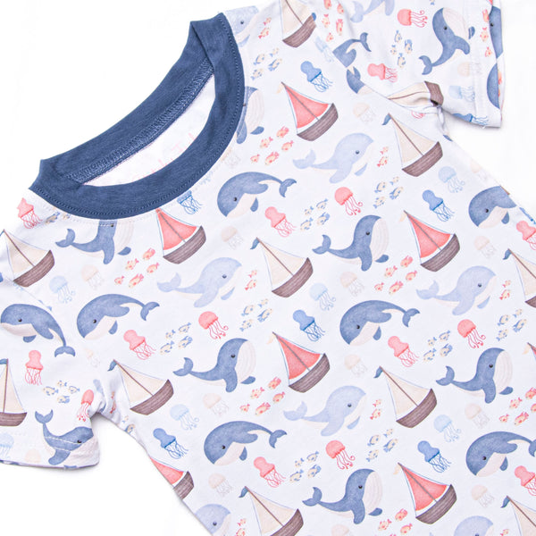 Seafarer Sails Bamboo Pajama Short Set, Blue