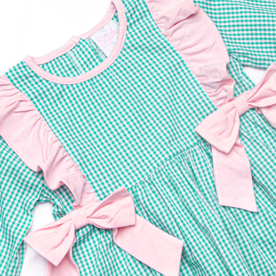 Greta Gingham Side Tie Romper, Green