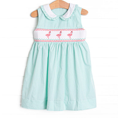 Girl's Flamingle Mint Smocked Dress in Green size 24M | Stitchy Fish Girl's Flamingle Mint Smocked Dress in Green size 24M | Stitchy Fish