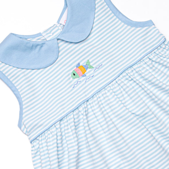 Shimmering Scales Embroidered Short Set, Blue