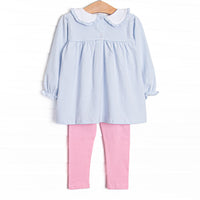 Bow Embroidered Legging Set, Blue
