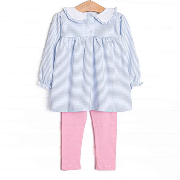 Bow Embroidered Legging Set, Blue