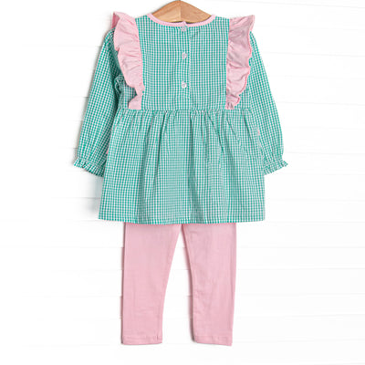 Greta Gingham Side Tie Legging Set, Green