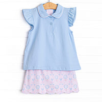 Golfing in Gingham Skirt Set, Blue