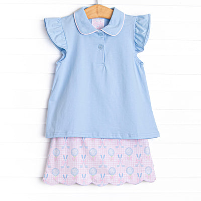 Golfing in Gingham Skirt Set, Blue