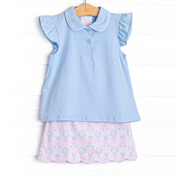 Golfing in Gingham Skirt Set, Blue