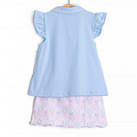 Golfing in Gingham Skirt Set, Blue