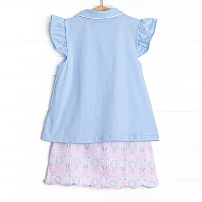 Golfing in Gingham Skirt Set, Blue