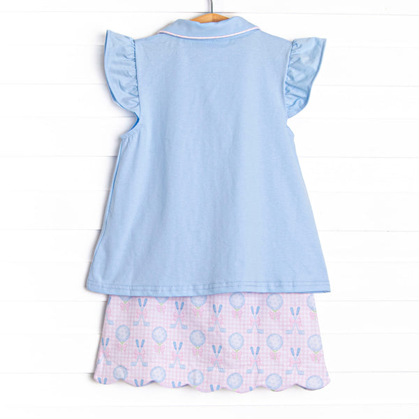 Golfing in Gingham Skirt Set, Blue