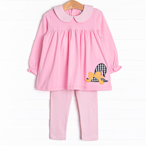 Hocus Pocus Hat Applique Legging Set, Pink