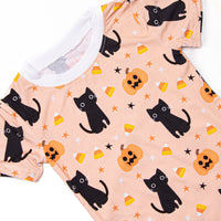 Feline Spooky Bamboo Pajama Short Set, Orange