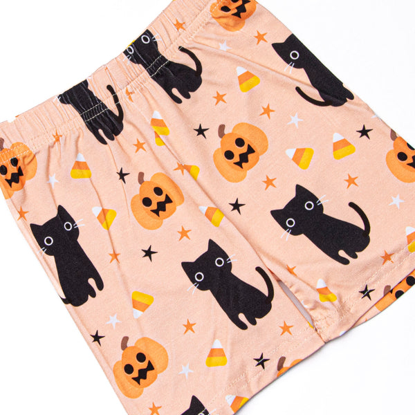 Feline Spooky Bamboo Pajama Short Set, Orange