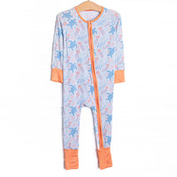 Sea Turtle Season Bamboo Zippy Pajama, Orange and Blue