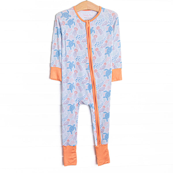 Sea Turtle Season Bamboo Zippy Pajama, Orange and Blue