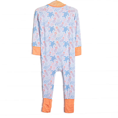 Sea Turtle Season Bamboo Zippy Pajama, Orange and Blue