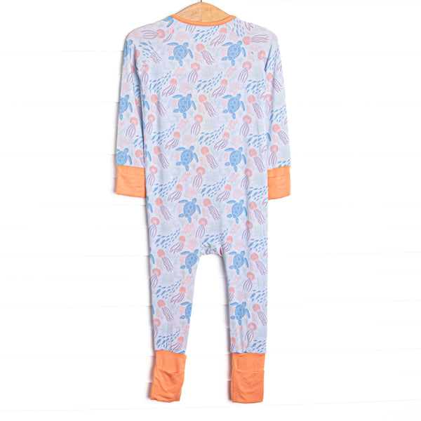 Sea Turtle Season Bamboo Zippy Pajama, Orange and Blue