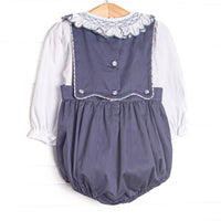 Bleu: Elise Smocked Long Sleeve Bubble Set, Navy and Tan Plaid