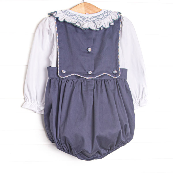 Bleu: Elise Smocked Long Sleeve Bubble Set, Navy and Tan Plaid
