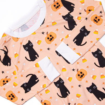 Feline Spooky Bamboo Pajama Set, Orange