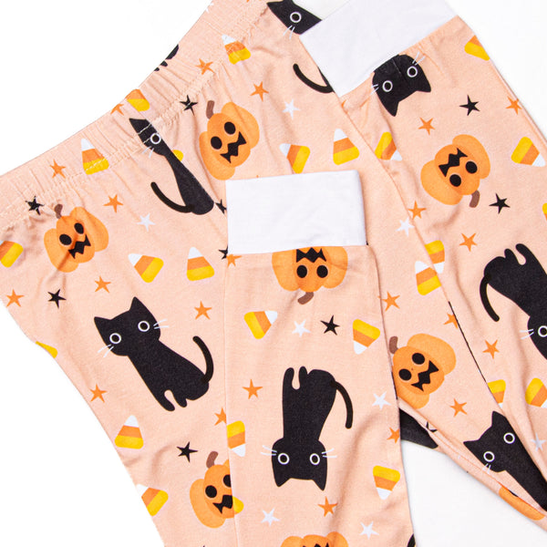 Feline Spooky Bamboo Pajama Set, Orange