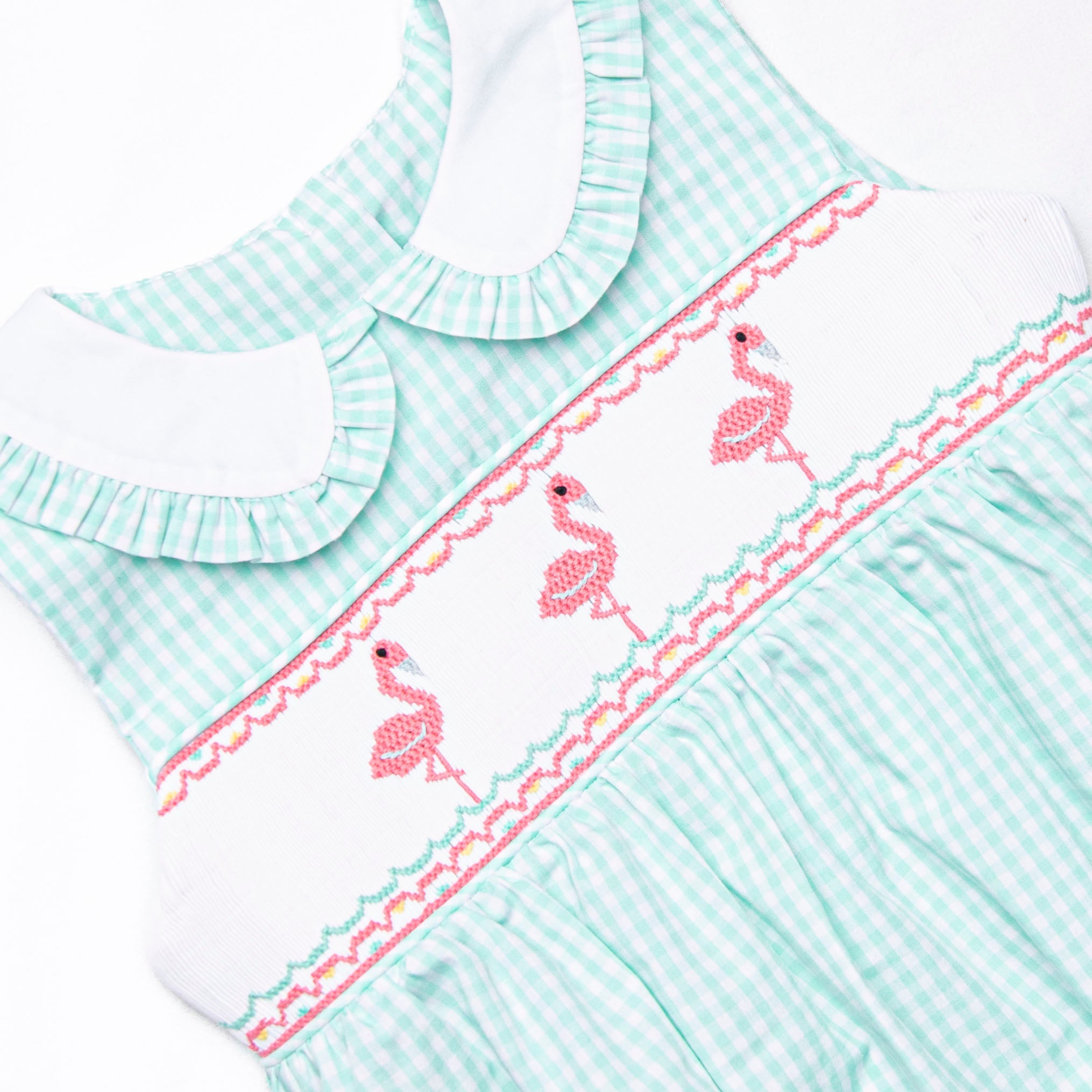 Girl's Flamingle Mint Smocked Dress in Green size 24M | Stitchy Fish Girl's Flamingle Mint Smocked Dress in Green size 24M | Stitchy Fish