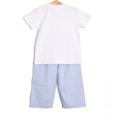 Candy Corn Craze Smocked Pant Set, Blue