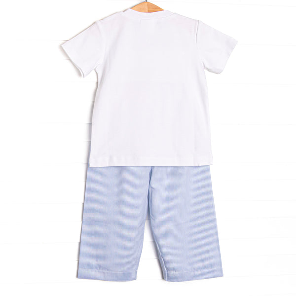 Candy Corn Craze Smocked Pant Set, Blue