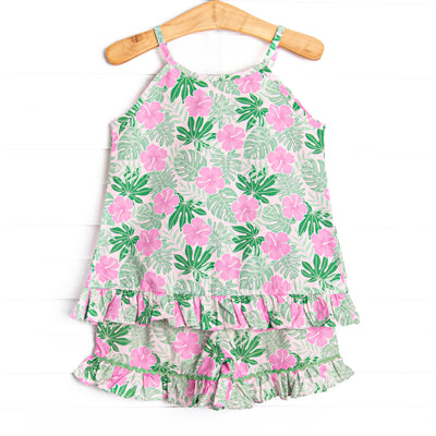 Maui Meadows Ruffle Short Set, Pink
