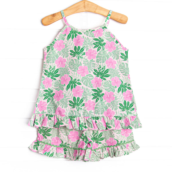 Maui Meadows Ruffle Short Set, Pink