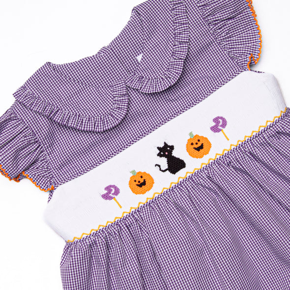 Trick or Treat Tabby Smocked Bubble, Purple