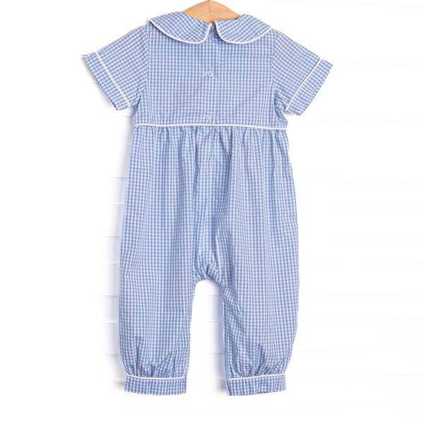 Fright Night French Knot Embroidered Romper, Blue