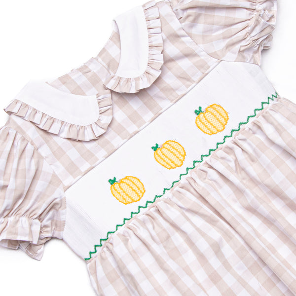Plentiful Pumpkins Smocked Girl Bubble, Brown