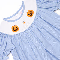 Friendly Ghost Smocked Romper, Blue