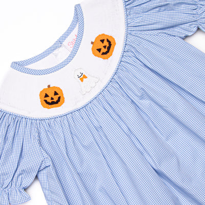 Friendly Ghost Smocked Romper, Blue