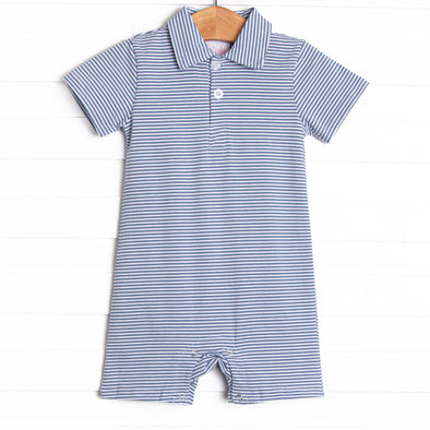 Levi Short Romper, Slate Blue Stripe